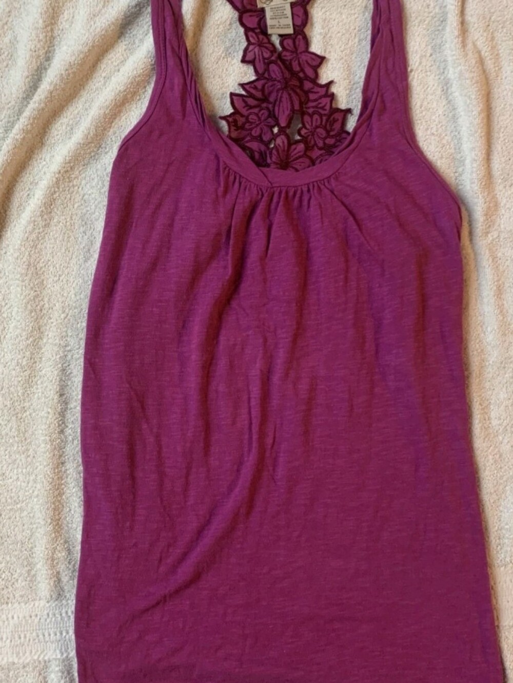 Women’s Floral Racer Back Tank Top - Plum Pink Embroidered Flowers Size Large